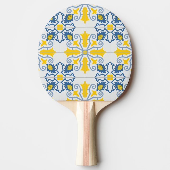Blaue und gelbe hübsche portugiesische Fliesen Tischtennis Schläger (Vorderseite)