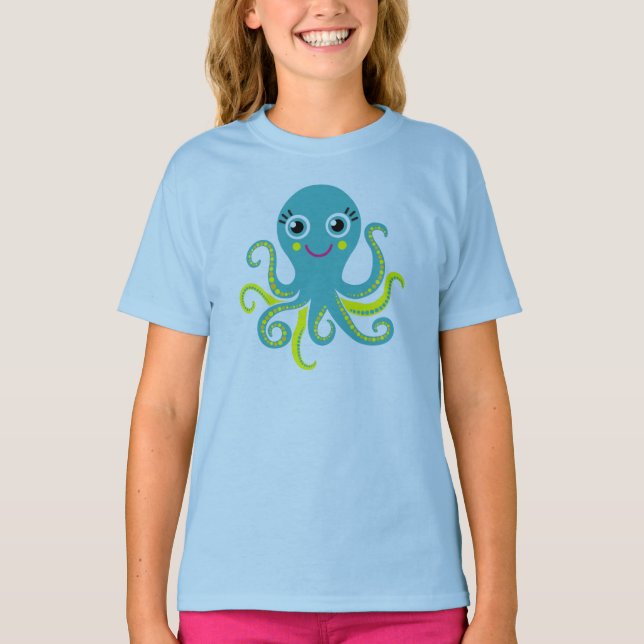 Blaue und gelbe Krake T-Shirt (Vorderseite)