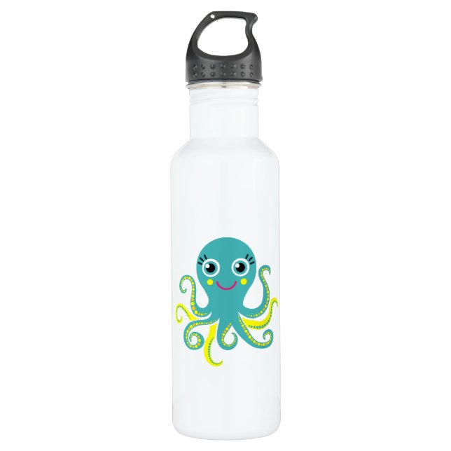 Blaue und gelbe Krake Trinkflasche (Vorderseite)