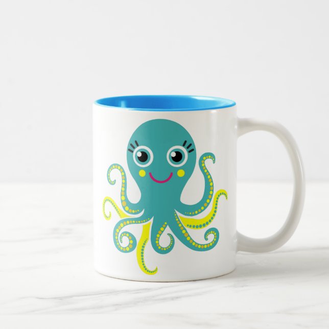Blaue und gelbe Kraken Zweifarbige Tasse (Rechts)