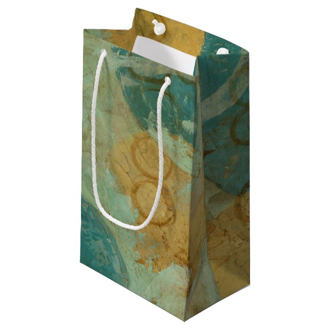 Blaue und gelbe Kreise Kleine Geschenktüte (Vorderseite Schrägansicht)