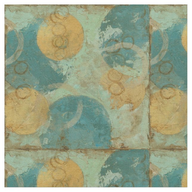 Blaue und gelbe Kreise Stoff (Nahaufnahme)