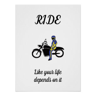 Blaue und gelbe Leathers bei einem Motorradrennen Poster