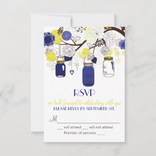 Blaue und gelbe Mason-Gläser RSVP-Hochzeitseinladu RSVP Karte