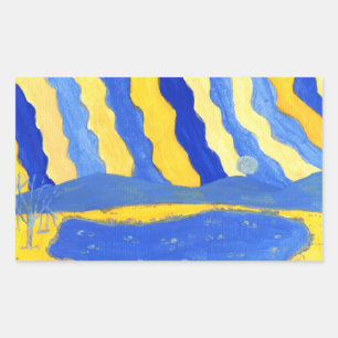 Blaue und gelbe minimalistische Landschaftsaufkleb Rechteckiger Aufkleber