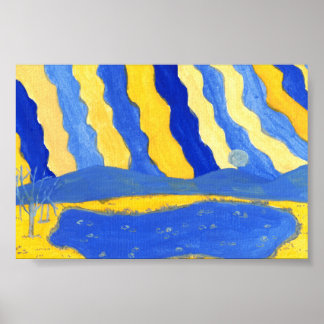 Blaue und gelbe Minimalistische Landschaftsdrucke Poster