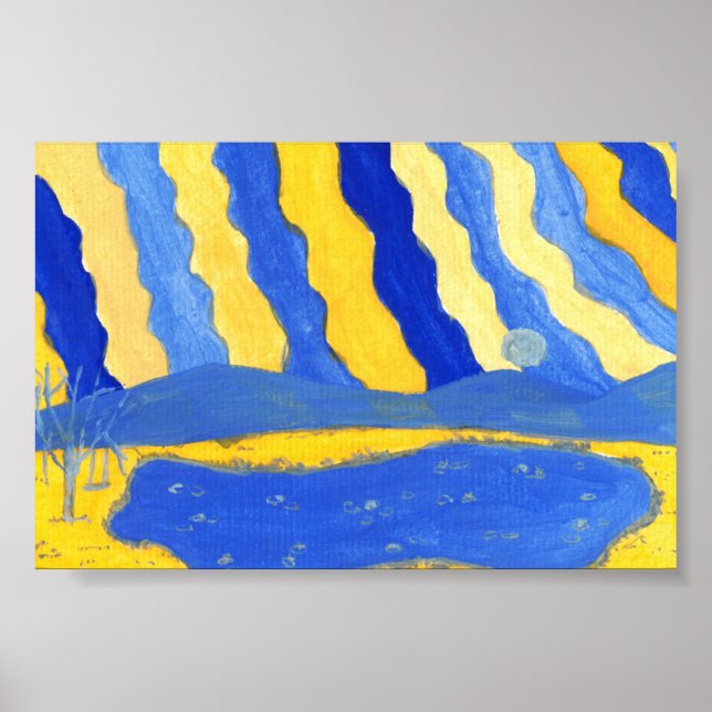 Blaue und gelbe Minimalistische Landschaftsdrucke Poster (Vorne)