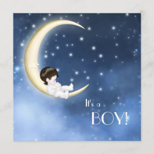 Blaue und gelbe Mond-Baby- Boy-Shower Einladung