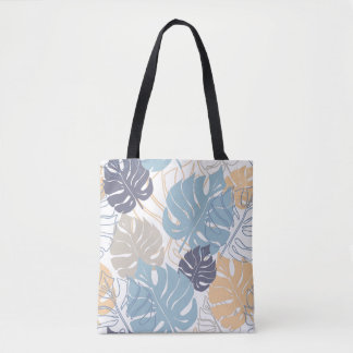 Blaue und gelbe Monstera-Blätter drucken auf Tasch Tasche