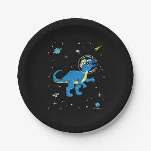Blaue und gelbe Pachycephalosaurus Dinos im Weltra Pappteller