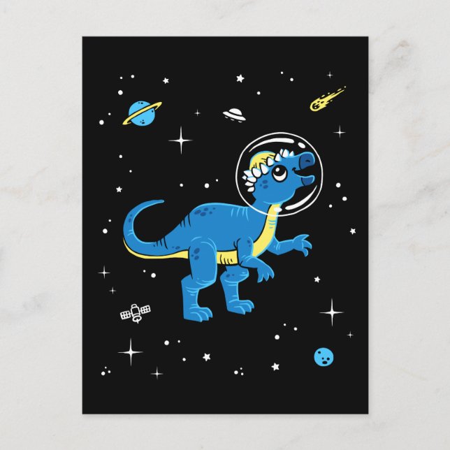 Blaue und gelbe Pachycephalosaurus Dinos im Weltra Postkarte (Vorderseite)
