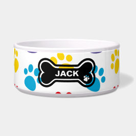 Blaue und gelbe Paw Personalisierte Hundeschale dr Napf