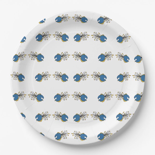 Blaue und gelbe Pfauenfische Pappteller (Vorderseite)