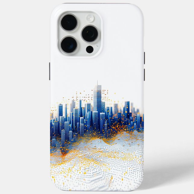 Blaue und gelbe pointillische Stadtarchitektur Case-Mate iPhone Hülle (Rückseite)