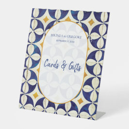 Blaue und gelbe portugiesische Hochzeitskarten und Sockelschild