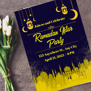 Blaue und gelbe Ramadan-Iftar-Party Einladung
