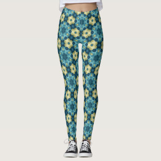 Blaue und gelbe Retro-Blumenmuster-Leggings Leggings