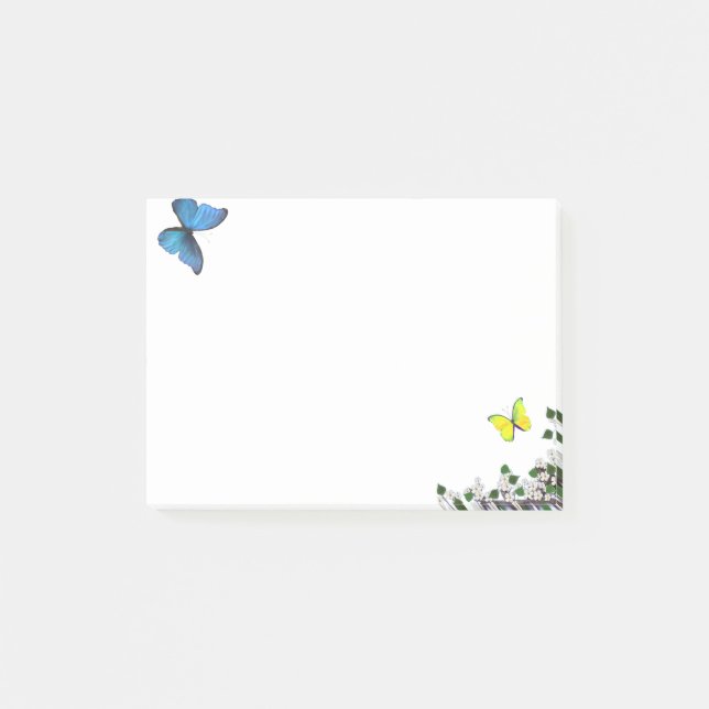 Blaue und gelbe Schmetterlinge & kleine Blume Post-it Klebezettel (Vorderseite)