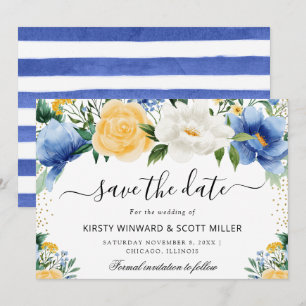 Blaue und gelbe Sommerblumen Hochzeit Save The Date