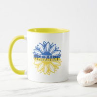 Blaue und gelbe Sonnenblume mit Inschrift Ukraine