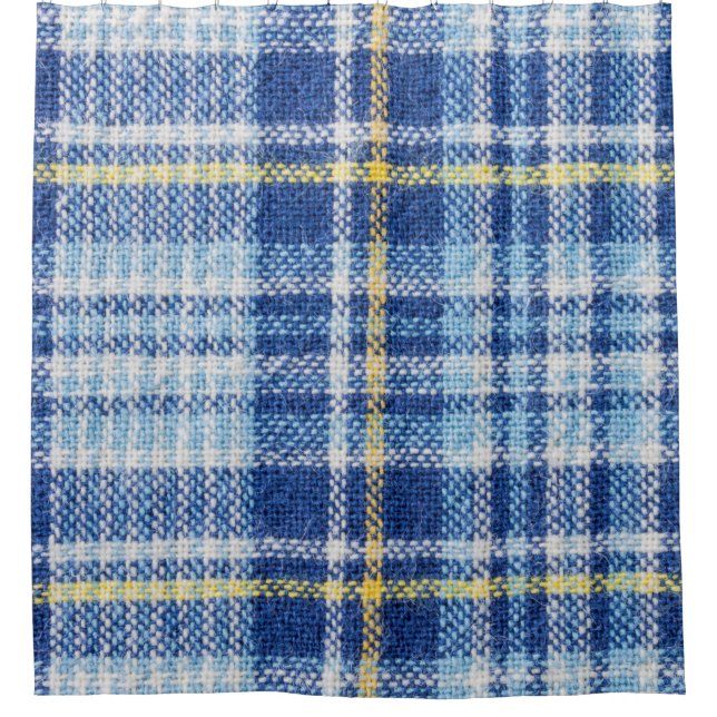 Blaue und gelbe Tartan oder karierter Hintergrund  Duschvorhang (Vorderseite)
