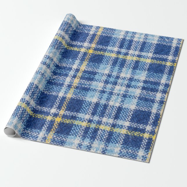 Blaue und gelbe Tartan oder karierter Hintergrund  Geschenkpapier (Ungerollt)