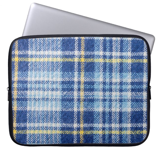 Blaue und gelbe Tartan oder karierter Hintergrund  Laptopschutzhülle (Vorderseite)