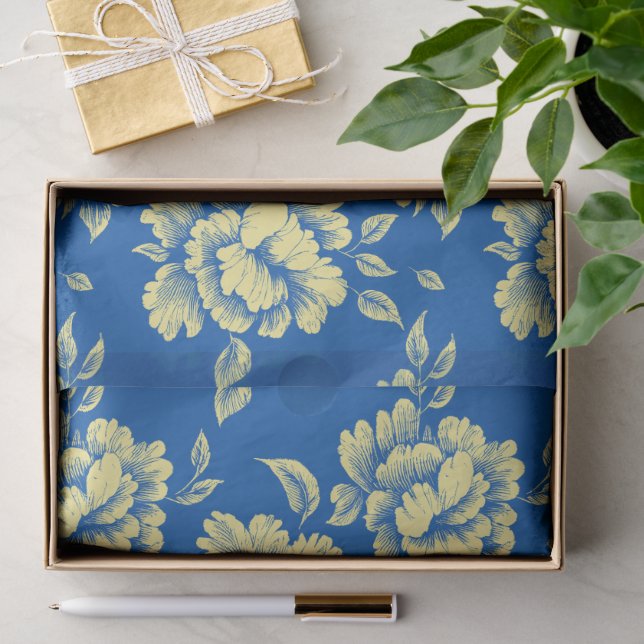 Blaue und gelbe Torfkörbe - französische Landdekor Seidenpapier (Geschenk)