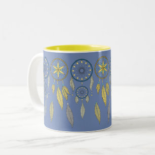Blaue und gelbe Traumfänger Zweifarbige Tasse