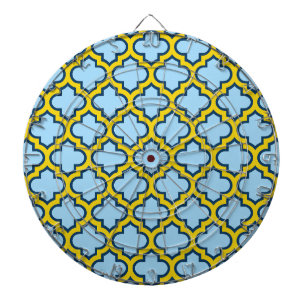 Blaue und gelbe Trellis, Gitter, Quatrefolie Dartscheibe