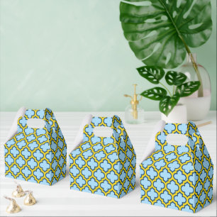 Blaue und gelbe Trellis, Gitter, Quatrefolie Geschenkschachtel