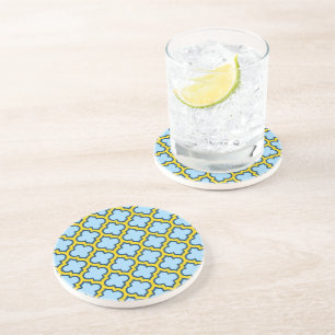 Blaue und gelbe Trellis, Gitter, Quatrefolie Getränkeuntersetzer
