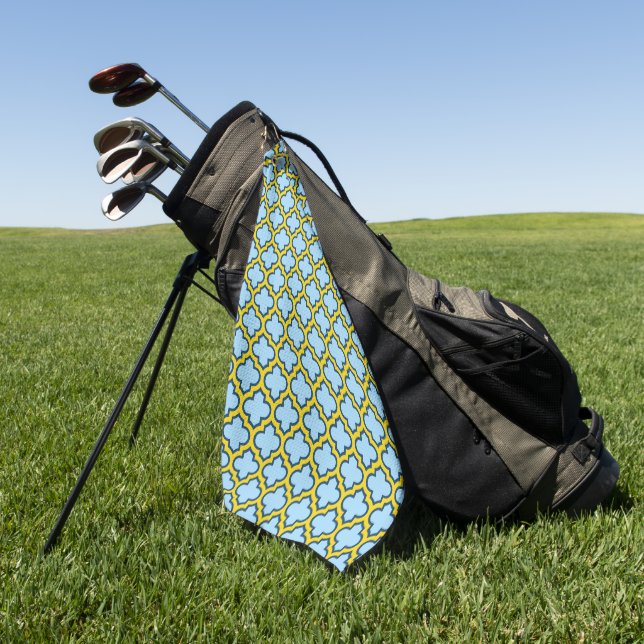 Blaue und gelbe Trellis, Gitter, Quatrefolie Golfhandtuch (Gras)