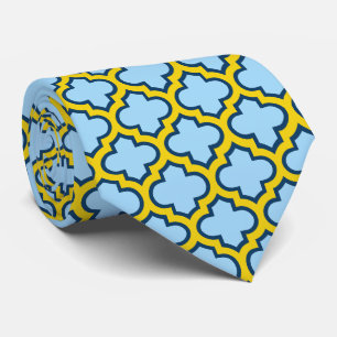 Blaue und gelbe Trellis, Gitter, Quatrefolie Krawatte