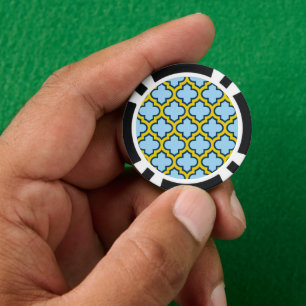 Blaue und gelbe Trellis, Gitter, Quatrefolie Pokerchips