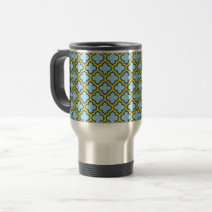 Blaue und gelbe Trellis, Gitter, Quatrefolie Reisebecher