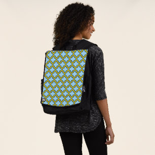 Blaue und gelbe Trellis, Gitter, Quatrefolie Rucksack