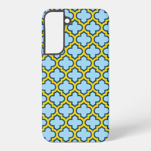 Blaue und gelbe Trellis, Gitter, Quatrefolie Samsung Galaxy Hülle