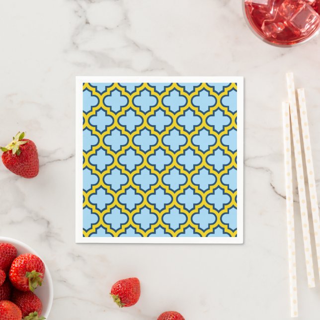 Blaue und gelbe Trellis, Gitter, Quatrefolie Serviette (Beispiel)