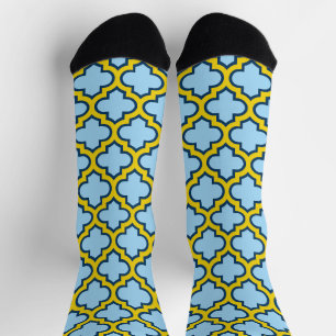 Blaue und gelbe Trellis, Gitter, Quatrefolie Socken