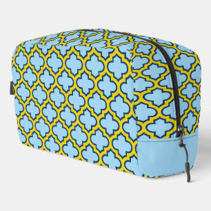 Blaue und gelbe Trellis, Gitter, Quatrefolie Waschbeutel