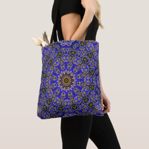 Blaue und gelbe Umriss-Mandela-Motiv Tasche