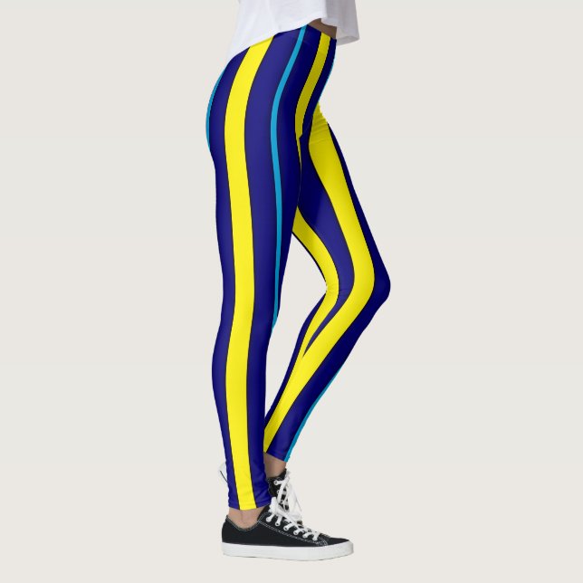 Blaue und gelbe vertikale Streifen Leggings (Rechts)