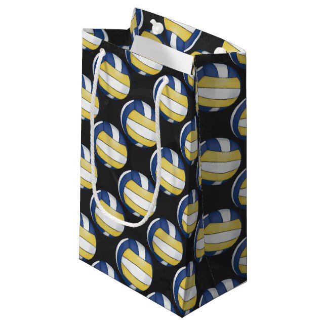 Blaue und gelbe Volleyball-Muster Kleine Geschenktüte (Vorderseite Schrägansicht)