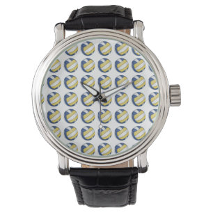 Blaue und gelbe Volleyballmuster Armbanduhr