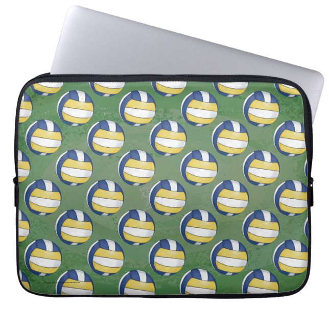 Blaue und gelbe Volleyballmuster Laptopschutzhülle (Vorderseite)