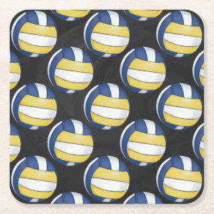 Blaue und gelbe Volleyballmuster Rechteckiger Pappuntersetzer