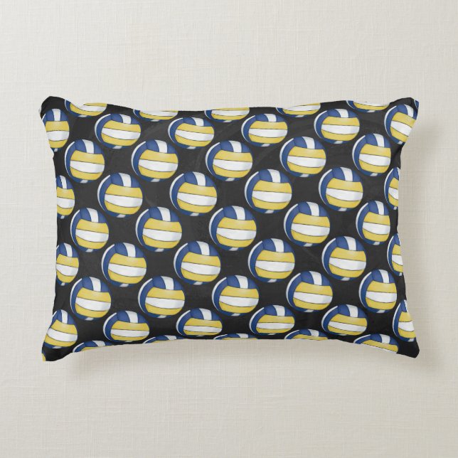 Blaue und gelbe Volleyballmuster Zierkissen (Vorderseite)
