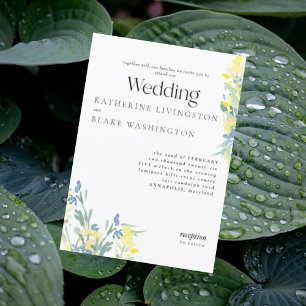 Blaue und gelbe Wildblumen bunte Hochzeit Einladung