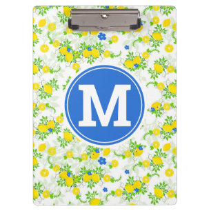 Blaue und gelbe Zitronen Sommerblumenmuster Clip Klemmbrett